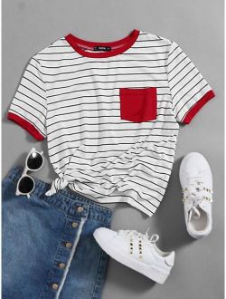 Patch Pocket Striped Ringer Tee