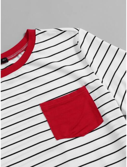 Shein Patch Pocket Striped Ringer Tee