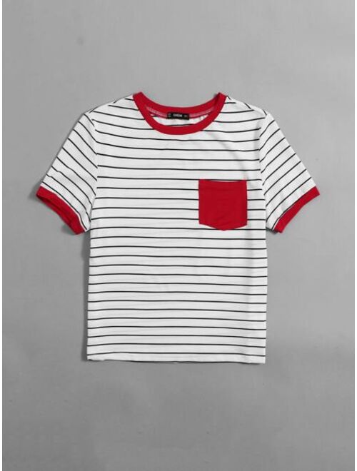 Shein Patch Pocket Striped Ringer Tee