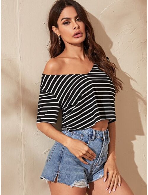 Shein V-neck Striped Crop Tee