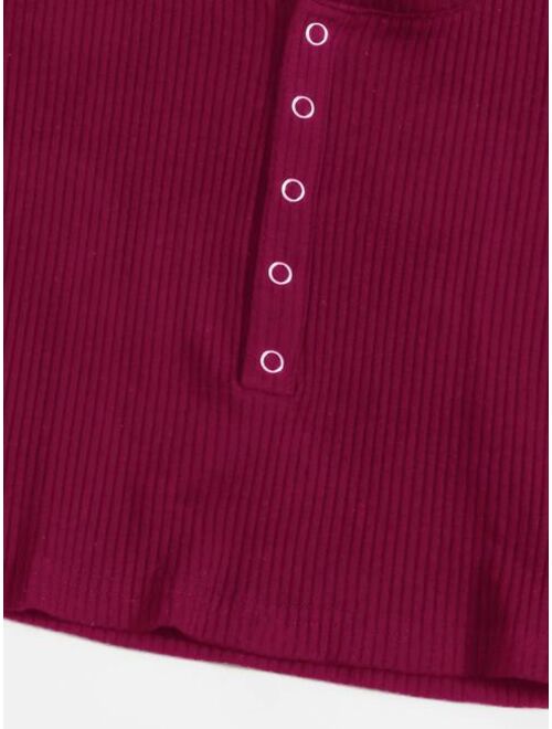 Shein Button Front Rib-knit Crop Top