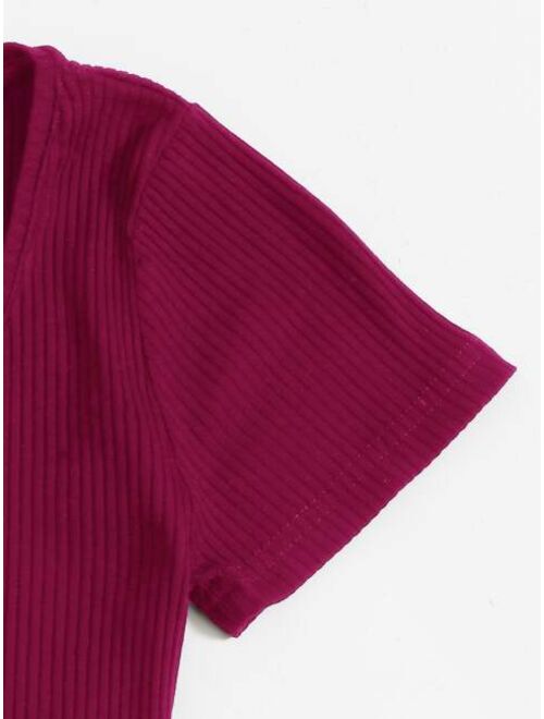 Shein Button Front Rib-knit Crop Top