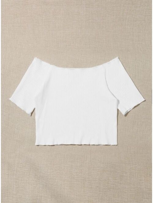 Off The Shoulder Rib-knit Crop Tee