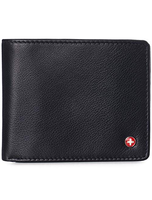 Alpine Swiss RFID Protected Mens Spencer Leather Bifold Wallet 2 ID Windows Divided Bill Section Comes in Gift Box