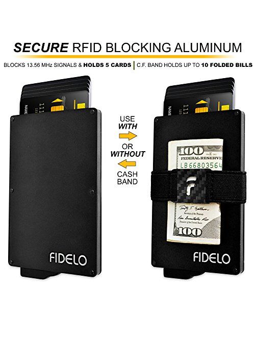FIDELO Minimalist Wallet for Men - Slim Credit Card Holder RFID Mens Wallets with Cash Pocket Removable Case