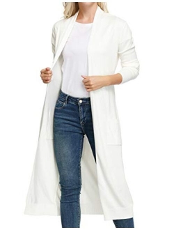 Essential Solid Open Front Maxi Long Knitted Cardigan Sweater for Women