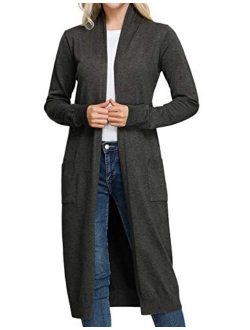 Essential Solid Open Front Maxi Long Knitted Cardigan Sweater for Women