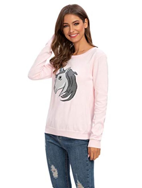 Alcea Rosea Women's Cotton Long Sleeve Cute Animal Pattern Pullover Tunic Knit Sweater Tops