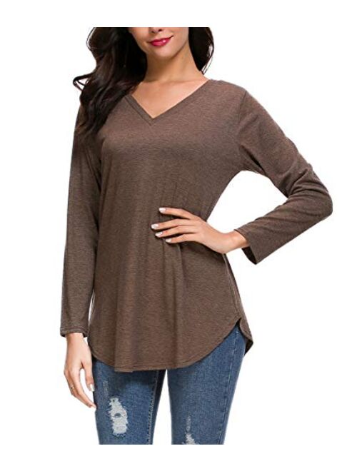 ZZER Women Batwing Long Sleeve Fall Side Split Loose Casual Pullover Tunic Tops with Pockets