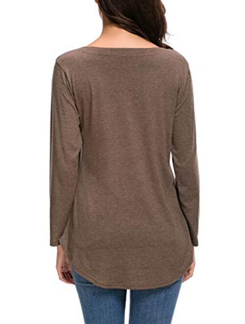 ZZER Women Batwing Long Sleeve Fall Side Split Loose Casual Pullover Tunic Tops with Pockets