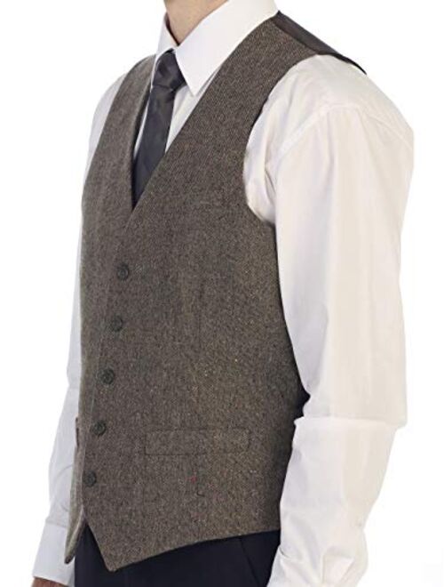 Gioberti Mens 5 Button Tailored Collar Slim Fit Formal Herringbone Tweed Suit Vest