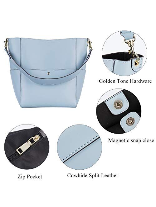 Genuine Leather Bucket Tote Bag for Women Purses and Handbags Hobo Cross Body Bags with Adjustable Strap