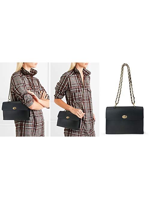 Women Chain Shoulder Handbag with Turn Lock Minimalist Flap Top Cross Body Bag Purse
