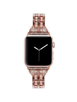 VIQIV Bling Bands for Compatible Apple Watch Band 38mm 40mm 42mm 44mm iWatch Series 5 4 3 2 1, Womens Elegant Slim Crystal Diamond Jewelry Metal Wristband Strap