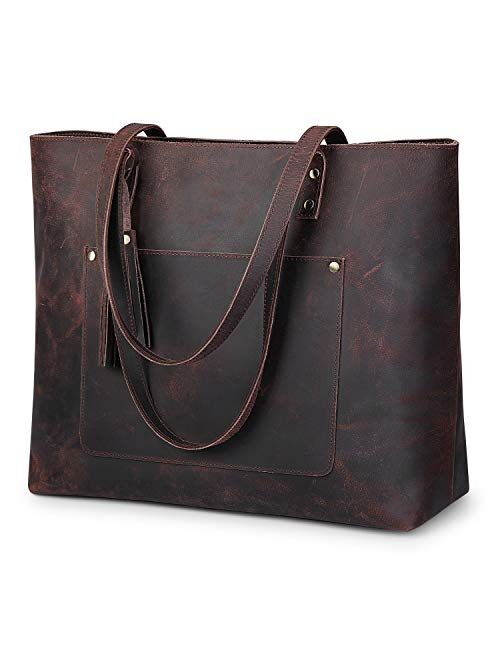 S-ZONE Women Vintage Genuine Leather Shoulder Tote Bag Large Work Purse Handbag