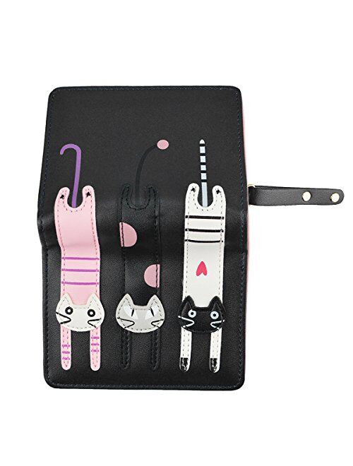 Girl's Short Cute Cat Purse, Buckle Zipper Cartoon Wallet, Small Clutch Handbag