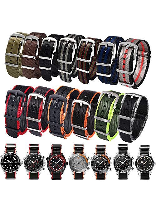 PBCODE Watch Straps NATO Strap 22mm Seat Belt Nylon Watch Bands Grey with Polished Buckle Heavy Duty
