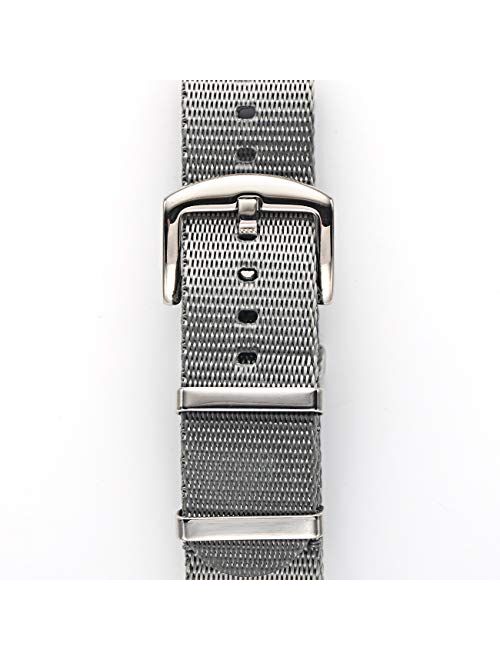 PBCODE Watch Straps NATO Strap 22mm Seat Belt Nylon Watch Bands Grey with Polished Buckle Heavy Duty