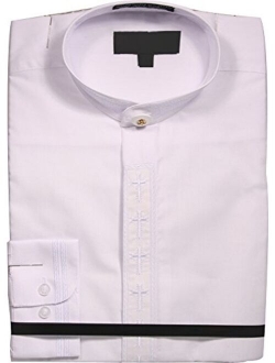 Men's Dress Shirt with Cross Collar Covered Buttons and Cuffs