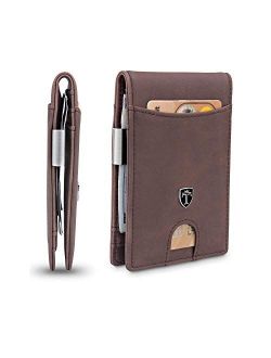 TRAVANDO Money Clip Wallet ATLANTA Mens Front Pocket Slim RFID Blocking - Credit Card Holder - Mini Bifold, Brown
