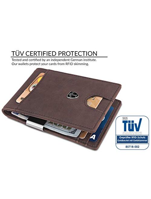 TRAVANDO Money Clip Wallet ATLANTA Mens Front Pocket Slim RFID Blocking - Credit Card Holder - Mini Bifold, Brown