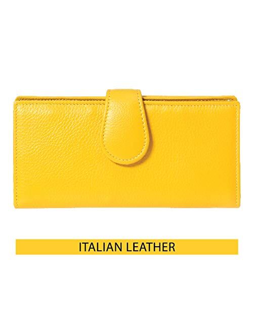 Women's RFID Leather Wallet Slim Italian Leather Clutch Ladies Purse