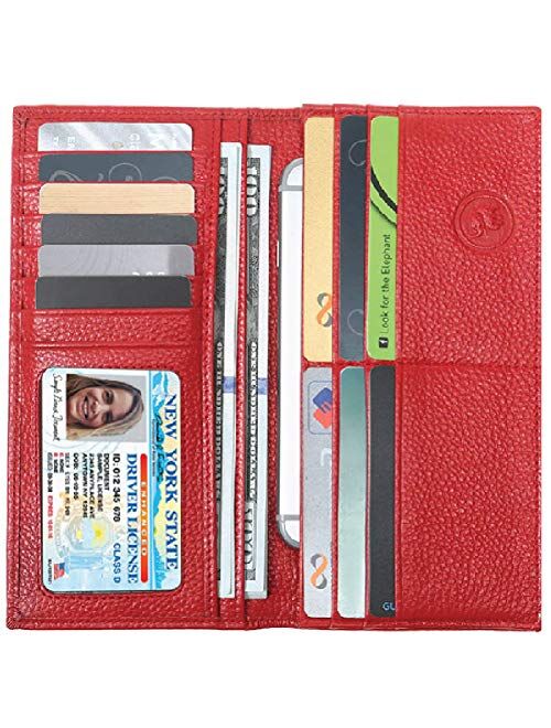 Buy Slim Womens Leather Wallet (Red) RFID-Blocking Large Capacity ...