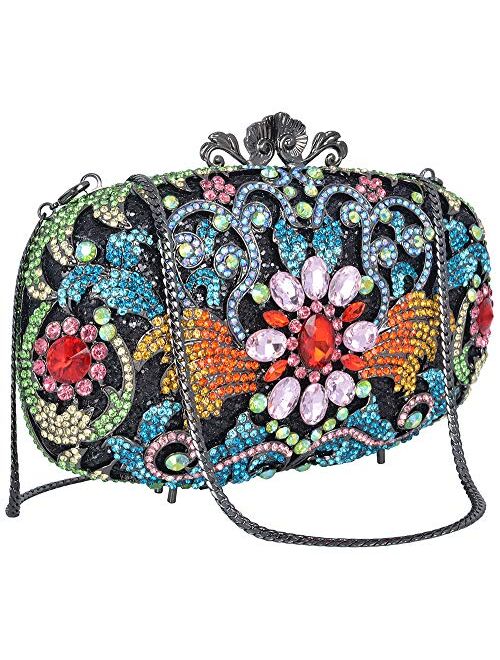 Flada Leaves Crystal Evening Clutch Womens Prom Party Purse Bags 