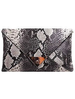 CLARA Women Fashion Snakeskin Pattern Clutch Handbag Envelope Bag Chain Shoulder Bag Evening Party Bag