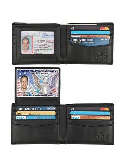 Wallet for Men-Genuine Leather RFID Blocking Bifold Stylish Wallet With 2 ID Window (Black-Smooth Leather)