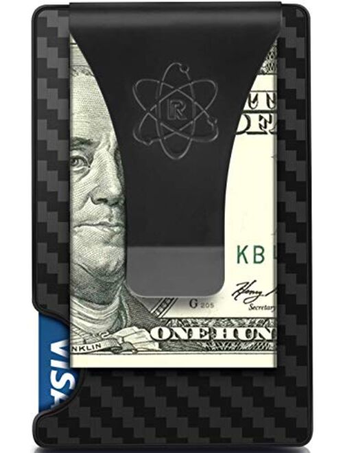 Carbon Fiber Wallet for Men - RFID Minimalist Credit Card Holder with Metal Money Clip - Slim Rigid Front Pocket Mens Wallets