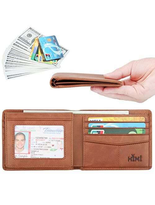 HIMI Wallet for Men-Genuine Leather RFID Blocking Bifold Stylish Wallet With 2 ID Window
