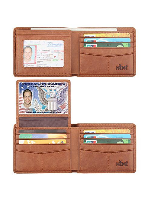 HIMI Wallet for Men-Genuine Leather RFID Blocking Bifold Stylish Wallet With 2 ID Window