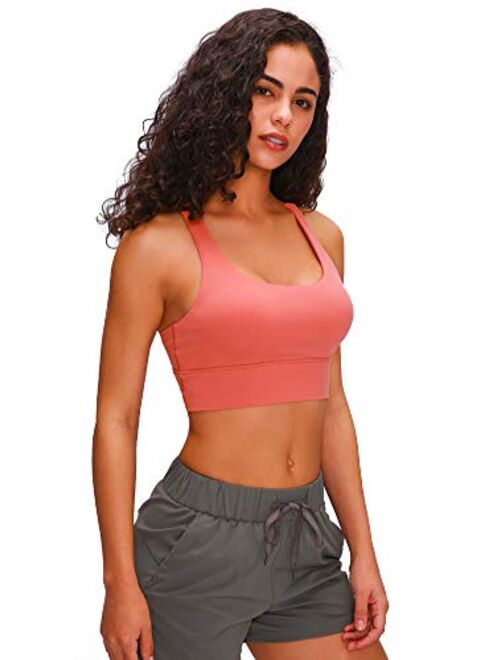 Lavento Women's Strappy Sports Bra Long Line Medium Support Energy Workout Training Top