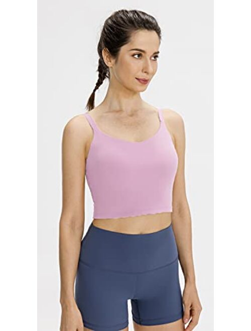 Lavento Womens Longline Sports Bra Yoga Camisole Crop Top with Built in Bra