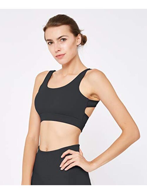 Women Running Sports Bra Padded Mesh Strappy Workout Yoga Top with Removable Cups