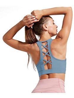Women High Impact Sports Bra Removable Padded Strappy Workout Running Gym Yoga Top
