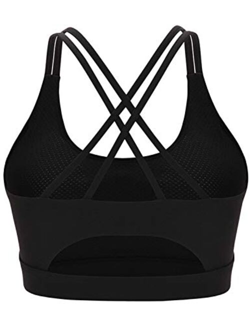 EISHOPEER Women's Strappy Sport Bra Removable Padded Wireless Cross Back Medium Support Workout Yoga Bra Crop Tops