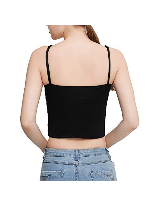 Apriddeo Women Longline Tank Top Spaghetti Strap Camisole Basic Solid Daily Bra Padded Yoga Crop Top