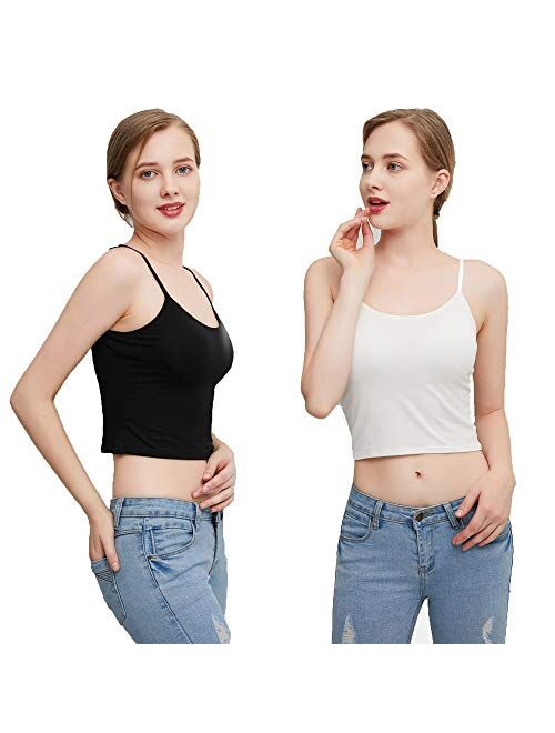 Apriddeo Women Longline Tank Top Spaghetti Strap Camisole Basic Solid Daily Bra Padded Yoga Crop Top