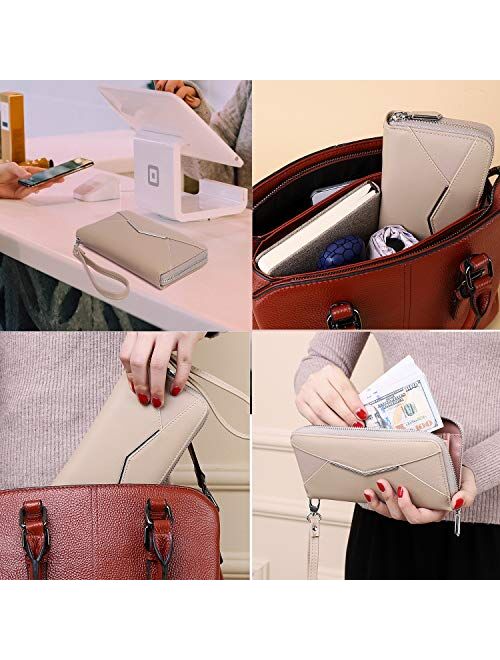 KOWENTIK Women Wallet Leather Zip Phone Clutch Large Travel Organizer Zipper Coin Purse Wristlet