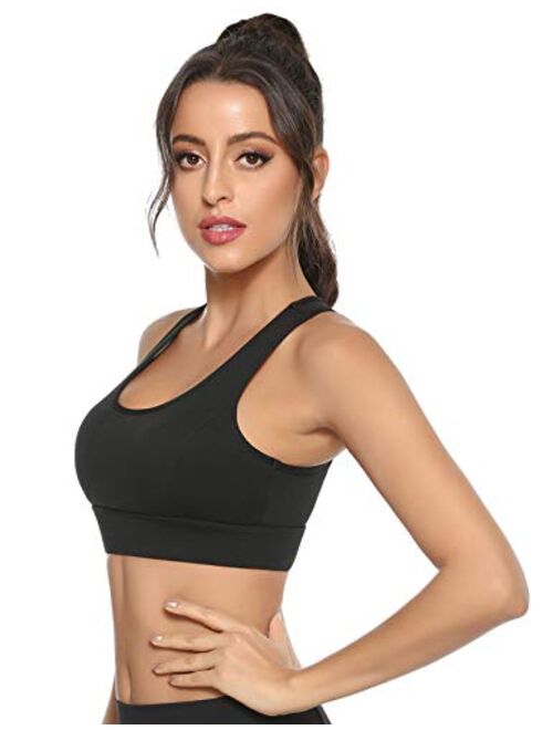 Abollria Sports Bra Women Gym Tops Cross Strappy Back Removable Padded Seamless Running Yoga Tank Top 