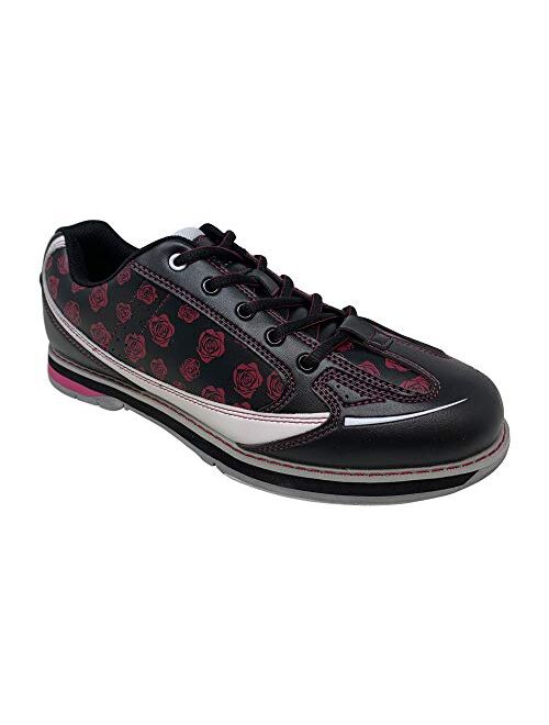 SaVi Bowling Products Women's Red Rose Black/Red/White Bowling Shoes Raised Heel w/Universal Soles for Right or Left Handed Bowlers