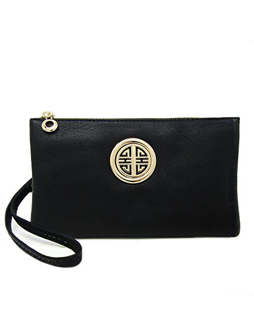 Solene Womens and Girls Multi Compartment Functional Emblem Crossbody Bag With Detachable Wristlet