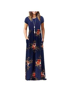 Lesfin Women's Short Sleeve Loose Floral Maxi Dresses Casual Long Dresses with Pockets