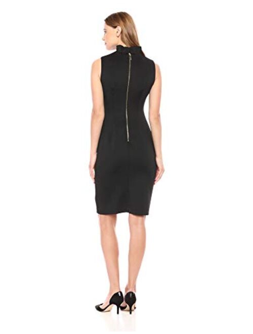Calvin Klein Women's Solid Sleeveless Sheath with Ruffle Collar Dress