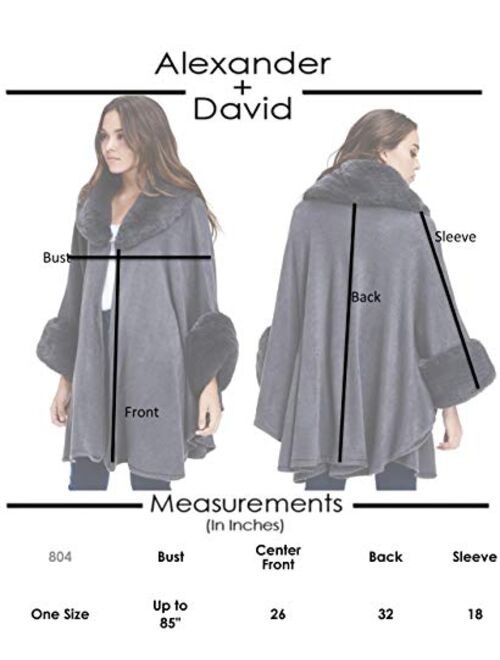 Womens Faux Fur Trim Poncho - Sweater Luxe Winter Coat Wrap