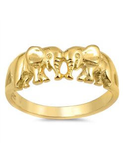 CHOOSE YOUR COLOR Gold-Tone Elephant Friendship Ring .925 Sterling Silver Animal Band