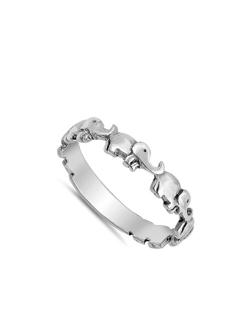 Cute Elephant Boho Girl's Dainty Stackable Ring Sterling Silver Band Size 12