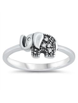 Clear Cubic Zirconia Elephant Ring Sterling Silver Size 10